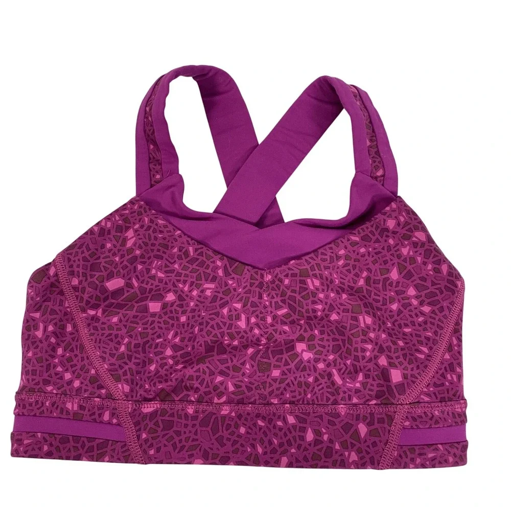 Lululemon Sports Bra Womens‎ sz 2 Pink Criss Cross Strappy Patterned Gym Active